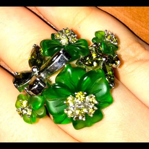 New Genuine Unique Marcasite Peridot Citrine Murano 925 Silver Ring/Earrings - Picture 1 of 6